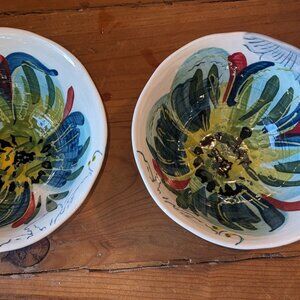 Set of 2 ANTHROPOLOGIE Estudio Flores 6" Sissinghurst Castle Floral Footed Bowls
